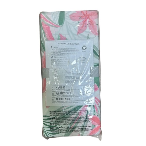 NWT Pottery Barn Kids Allover Palm organic cotton crib sheet pink floral print - Picture 3 of 3